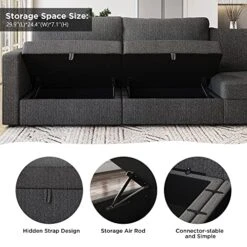 HONBAY Oversized Modular Sectional Sofa With Storage Seat Reversible L Shaped Modular Sectional Sofa With Deep Seat & Wide Chaise, Dark Grey -Safavieh Furniture 51BD4aej5pL