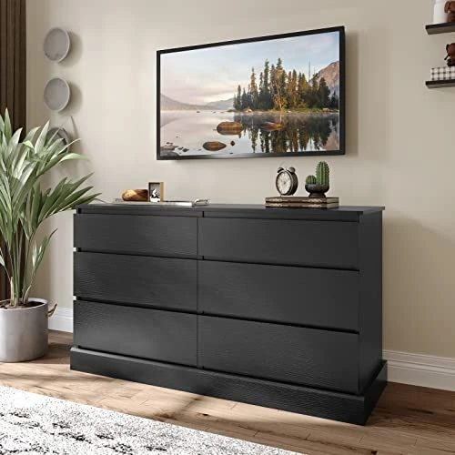 EPHEX 6 Drawer Dresser, Black Chest Of Drawers, Storage Tower Clothes Organizer Closet, Double Dresser For Bedroom, Living Room, Entryway, 51.6''L X 15.7''D X 29.3''H 2 EPHEX 6 Drawer Dresser, Black Chest Of Drawers, Storage Tower Clothes Organizer Closet, Double Dresser For Bedroom, Living Room, Entryway, 51.6''L X 15.7''D X 29.3''H - Image 2