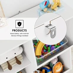 URKNO Modern Kids Bookcase, Toy Organizers And Storage, 5 Cubby Children Bookshelf, Large Toy Storage Cabinet For Playroom, Bedroom, Nursery, White -Safavieh Furniture 51BMLcrqWTL