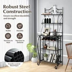 PETSITE Metal Kitchen Baker's Rack, 5-Tier Microwave Oven Stand With Wine Rack, Utility Storage Shelf Coffee Bar Station, Black -Safavieh Furniture 51BR5yVPG7L