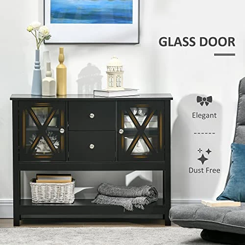 HOMCOM Coffee Bar Cabinet, Sideboard Buffet Cabinet, Kitchen Cabinet With Storage Drawers And Glass Door For Living Room, Entryway, Black 4 HOMCOM Coffee Bar Cabinet, Sideboard Buffet Cabinet, Kitchen Cabinet With Storage Drawers And Glass Door For Living Room, Entryway, Black - Image 4