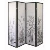Black 4 Panel Bamboo Floral Room Divider Screen