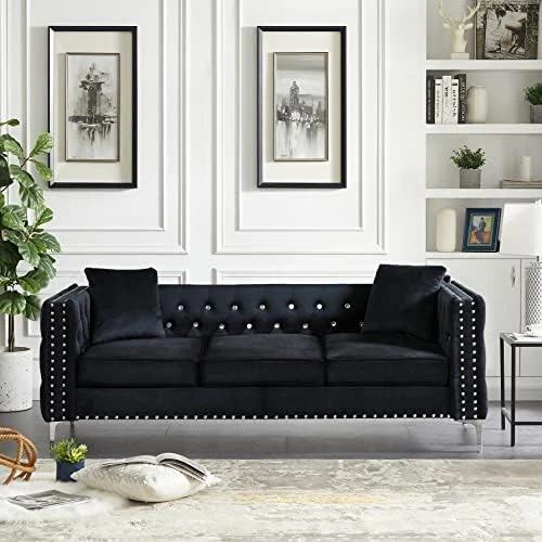 Mikibama Velvet Loveseat Sofa Couch Set For Living Room, Modern Decor Furniture Tufted Sofa Set With Nailhead Acrylic Legs And 2 Pillows For Bedroom, Hall(Grey) 9 Mikibama Velvet Loveseat Sofa Couch Set For Living Room, Modern Decor Furniture Tufted Sofa Set With Nailhead Acrylic Legs And 2 Pillows For Bedroom, Hall(Grey) - Image 9