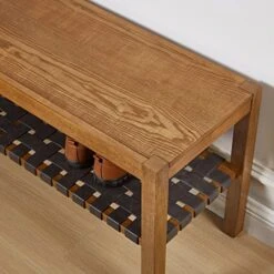 Ball & Cast Entryway Storage Bench Wood Frame Shoe Bench With Faux Leather Woven Shelf, 48 Inch Natural 9 Ball & Cast Entryway Storage Bench Wood Frame Shoe Bench With Faux Leather Woven Shelf, 48 Inch Natural -Safavieh Furniture 51Ba2yeItkL