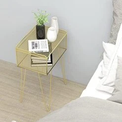 FURUIWUFENG Nightstand Iron Bedside Tables Metal Nightstand With 2 Open Storage Minimalist Style Tall End Table For Bedroom Living Room Office 23.6" H End Table (Color : Gold) -Safavieh Furniture 51BdA3PxxkS