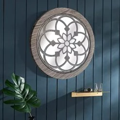 Wocred 2 PCS 20 Inch Round Wall Mirror,Gorgeous Rustic Farmhouse Accent Mirror,Barn Wood Color Entry Mirror For Bathroom Renovation,Bedrooms,Living Rooms And More. -Safavieh Furniture 51Bk3IioCFL
