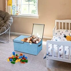 Feestars Kids Toy Box For Boys And Girls, Collapsible Toy Box Storage With Lid & Handles, Fabric Toy Organizers And Storage Bins/Chest/Chunk For Baby Toddler Nursery Playroom Bedroom-Blue -Safavieh Furniture 51BqP4edWDL