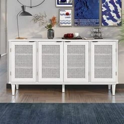 Bellemave Buffet Cabinet With 4 Rattan Doors Large Freestanding Sideboard Storage Cabinet Entryway Console Table For Living Room, Kitchen Dining Room, Entryway, White -Safavieh Furniture 51BqouPxmDL. AC