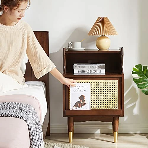 GPAIHOMRY Solid Wood Bedside Cabinet Modern Storage Nightstand With Upturning Cabinet Door Structure, For Living Room, Sofa Side, Bedroom Furniture (Color : Rattan Door Bedside Table) 2 GPAIHOMRY Solid Wood Bedside Cabinet Modern Storage Nightstand With Upturning Cabinet Door Structure, For Living Room, Sofa Side, Bedroom Furniture (Color : Rattan Door Bedside Table) - Image 2