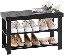 APICIZON 3-Tier Shoe Rack For Entryway, Bamboo Shoe Bench With Cushion Padded Seat, Small Shoe Organizer With Storage For Indoor Entrance Hallway Bedroom Living Room, Black -Safavieh Furniture 51BvhXkB7aS. AC
