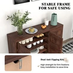 Giantex Buffet Cabinet Kitchen Storage Cupboard - 3 Door Sideboard With Adjustable Shelves, Cable Management Holes, Anti-Tipping Kits, Coffee Bar Console Cabinet For Living Room (Brown) -Safavieh Furniture 51C5WdHLBfL
