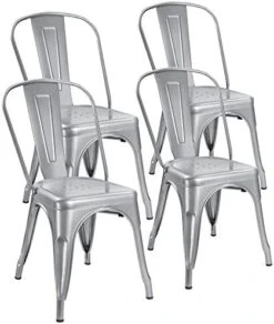 Devoko Metal Indoor-Outdoor Chairs Distressed Style Kitchen Dining Chairs Stackable Side Chairs With Back Set Of 4 (Gun) -Safavieh Furniture 51C9eyUuR2L. AC