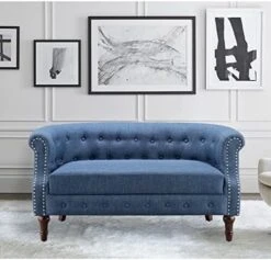 Rosevera Chancy Reading Small Armchair Arm Living Set Accent Club Room Barrel Chairs Bedroom Loveseat, Standard, Blue Sofa -Safavieh Furniture 51CA0K3EQfL. AC