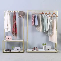 FURVOKIA Industrial Metal And Wood Entryway Furniture Hall Trees With Coat Rack Shoe Bag Hat Storage Bench,Floor-Standing 2 Tier Display Stand (Gold Square Tube, 31.5" L) 8 FURVOKIA Industrial Metal And Wood Entryway Furniture Hall Trees With Coat Rack Shoe Bag Hat Storage Bench,Floor-Standing 2 Tier Display Stand (Gold Square Tube, 31.5" L) -Safavieh Furniture 51CE0YHezTL