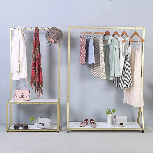 FURVOKIA Industrial Metal And Wood Entryway Furniture Hall Trees With Coat Rack Shoe Bag Hat Storage Bench,Floor-Standing 2 Tier Display Stand (Gold Square Tube, 31.5" L) 3 FURVOKIA Industrial Metal And Wood Entryway Furniture Hall Trees With Coat Rack Shoe Bag Hat Storage Bench,Floor-Standing 2 Tier Display Stand (Gold Square Tube, 31.5" L) - Image 3