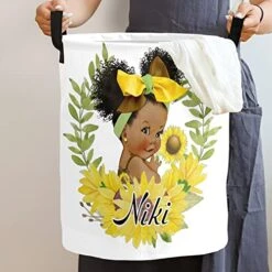 Adorable Ethnic Baby Girl Yellow Sunflower Laundry Hamper Personalized With Name Canvas Waterproof Storage Bin With Handle For Kids Nursery Hamper Gift Baskets Home Organizer