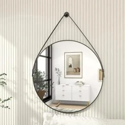 HARRITPURE 16"x48" Oval Hanging Mirror With Leather Strap Full Length Mirror Aluminum Frame Wall-Mounted Hanging Mirrors For Bathroom Vanity Living Room Bedroom Entryway Decor -Safavieh Furniture 51COCLIKf8L. AC