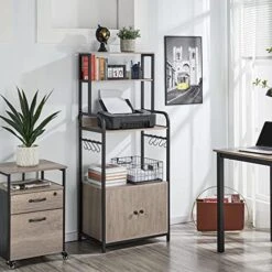 Topeakmart Kitchen Baker's Rack With Storage Shelves, 4-Tier Microwave Stand With 8 Hooks And Cabinet, 59'' Height Kitchen Shelves For Spices Pots And Pans, Utility Coffee Station With Storage Shelves -Safavieh Furniture 51CSzYLDCsL