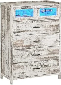 AOGLLATI Dresser For Bedroom, Chest Of Drawers With LED Lights, 7 Drawers Dresser, Wide Storage Organizer Unit With Wood Frame And Wooden Drawers, Storage Dresser For Entryway, Closet -Safavieh Furniture 51CVmvmjqXL. AC