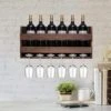 Wall Mounted Wine Rack And Glass Holder - Hanging Bottle & Glass Rack - 6 Bottles & Stemware Glass Organizer For Kitchen, Bar, Or Home