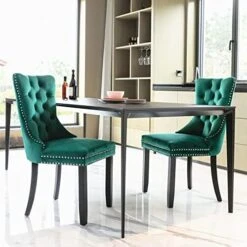 LZ LEISURE ZONE Velvet Dining Chairs Set Of 2, Upholstered Accent Chairs With Button Tufted, Nailhead Trim And Back Ring Pull, Light Blue, Seat Height 20" -Safavieh Furniture 51CnNoHTSyL. AC