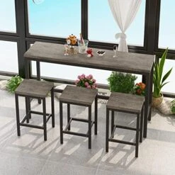 Merax 4-Piece Counter Height Extra Long Dining Table Set With 3 Stools And Side Table With Footrest Pub Kitchen Set,Grey -Safavieh Furniture 51CsXs9nAL. AC