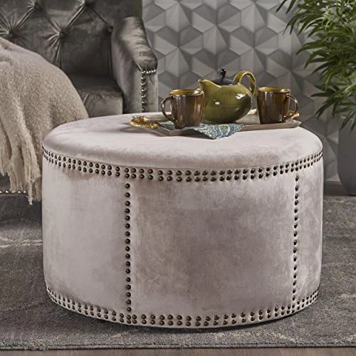 Christopher Knight Home Jaewon Studded Velvet Ottoman, Teal / Black 9 Christopher Knight Home Jaewon Studded Velvet Ottoman, Teal / Black - Image 9