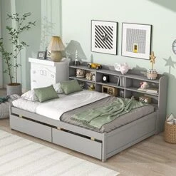 MERITLINE Twin Bed Frames With Headboard, Wood Twin Bed With Storage Drawers Under Bed, Twin Size Platform Bed For Boys And Girls, Grey -Safavieh Furniture 51CvEK4aSGL. AC