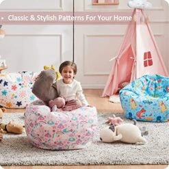 Nobildonna Stuffed Animal Storage Bean Bag Chair Cover Only For Kids Girls Toddler, Large Beanbag Chair Without Filling For Organizing Children Soft Plush Toys -Safavieh Furniture 51CxXaDtxML