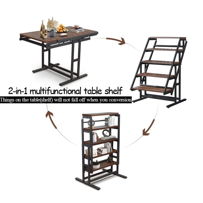 Brefhome Convertible 2 In 1 Shelf To Table,Bookshelf Desk & Dining Table For Small Spaces,Multipurpose Storage Shelf Display Rack,Kitchen & Dining Room 3 Brefhome Convertible 2 In 1 Shelf To Table,Bookshelf Desk & Dining Table For Small Spaces,Multipurpose Storage Shelf Display Rack,Kitchen & Dining Room - Image 3