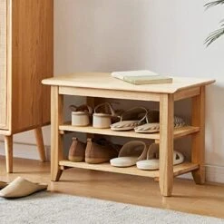 Dewfig Shoe Rack Bench, 3-Tier Shoe Shelf Organizer,10-Pairs Entryway Storage Bench For Hallway, Bedroom, Living Room, Bedroom, Hold Up To 550 Lbs, Solid Wood, Natural -Safavieh Furniture 51DE9nHdGVL. AC