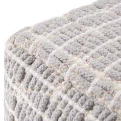 SIMPLIHOME Noreen Square Pouf, Footstool, Upholstered In Light Blue And White Cotton Handloom Woven Pattern, For The Living Room, Bedroom And Kids Room, Transitional, -Safavieh Furniture 51DE9pTkAlL