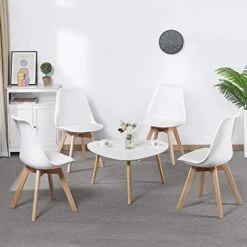 Yaheetech Chairs For Dining Room Dining Chairs DSW Chair Accent Shell Chair With Beech Wood Legs Modern Mid Century Eiffel Inspired Chair Dining Room Chairs Set Of 4 Kitchen Chairs White,4Pcs -Safavieh Furniture 51DEqJuxcqL