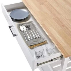 Yaheetech Kitchen Island Cart On Wheels, 3 Tiers Rolling Utility Cart With Drawer And 2 Spacious Storage Shelf, 40'' W Solid Wood Countertop, White -Safavieh Furniture 51DIw90LoeL