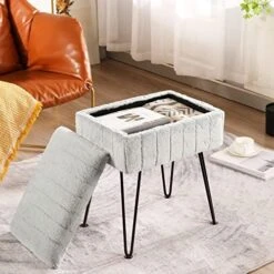 CUYOCA Vanity Stool Ottoman With Storage Bench, Faux Fur Stool For Vanity With Metal Legs, Makeup Chair Vanity Stool For Bedroom Living Room, White -Safavieh Furniture 51DMY5ZVAxL. AC