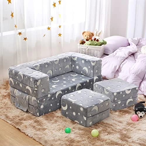 Kids Couch, Glow In The Dark Modular Kids Explore Sofa For Toddler 3 In 1 Fold Out Kids Toddler Sofa, Convertible Plush Toddler Couch With Washable And Durable Covers 2 Kids Couch, Glow In The Dark Modular Kids Explore Sofa For Toddler 3 In 1 Fold Out Kids Toddler Sofa, Convertible Plush Toddler Couch With Washable And Durable Covers - Image 2