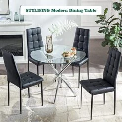 STYLIFING Round Glass Dining Table - Modern Round Dining Table With Tempered Glass Top, Silver Chrome Plated Metal Legs - Dining Room Table For 4,Kitchen Table,Coffee Table For Living Room,Small Space 9 STYLIFING Round Glass Dining Table - Modern Round Dining Table With Tempered Glass Top, Silver Chrome Plated Metal Legs - Dining Room Table For 4,Kitchen Table,Coffee Table For Living Room,Small Space -Safavieh Furniture 51DOQXmmuBL
