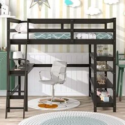 TooTcps Full Size Loft Bed, Solid Wood Full Size Loft Bed Frame With Desk And Shelves, Ladder, Guardrails For Girls Boys Bedrooms (Espresso) -Safavieh Furniture 51DOn0LUmEL