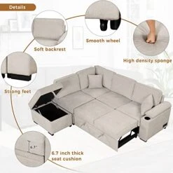 Merax L Shaped Sectional Sofa Couch Sleeper Bed With Storage Ottoman And Chaise For Living Room, Small Apartment Love Seats, Beige_Linen 21 Merax L Shaped Sectional Sofa Couch Sleeper Bed With Storage Ottoman And Chaise For Living Room, Small Apartment Love Seats, Beige_Linen -Safavieh Furniture 51DSOahIJGL