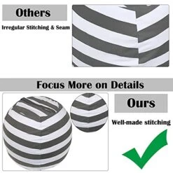2-pack Stuffed Animal Storage Bean Bags For Kids Room 23" Empty Animal Beanbag Chair Covers Only Small Stuffed Animal Storage For Toddlers, Children, Boys, Girls Kids Room Decor, White Grey Stripes -Safavieh Furniture 51DWod5LXZS