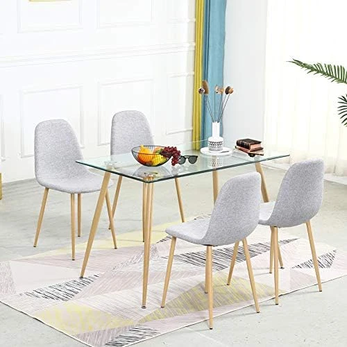 Bacyion 5 Pieces Modern Dining Table Set For 4,Rectangle Glass Table And 4 Fabric Kitchen Room Chairs,Dining Room Table And Chairs Set For Home And Small Space (Rectangle Table + 4 Light Grey Chairs) 6 Bacyion 5 Pieces Modern Dining Table Set For 4,Rectangle Glass Table And 4 Fabric Kitchen Room Chairs,Dining Room Table And Chairs Set For Home And Small Space (Rectangle Table + 4 Light Grey Chairs) - Image 6