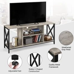 Yaheetech TV Stand For 65 Inch TV Console Table With Storage Shelves Cabinet, 55" Wood Entertainment Center For Living Room, Industrial Modern Style TV Cabinet For Flat Screens, Gray -Safavieh Furniture 51DaOyU4yWS