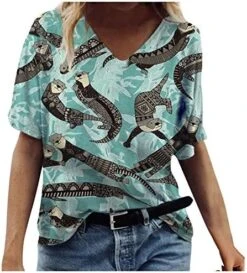 Animals Patterned Tops For Womens V Neck Pullover Short Sleeve Tees Plant Heart Printed Blouse -Safavieh Furniture 51DatftTa L. AC