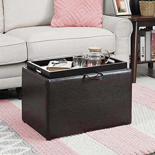 Convenience Concepts Designs4Comfort Accent Storage Ottoman With Reversible Tray, Espresso Faux Leather 22.75 X 15.75 X 16 2 Convenience Concepts Designs4Comfort Accent Storage Ottoman With Reversible Tray, Espresso Faux Leather 22.75 X 15.75 X 16 - Image 2