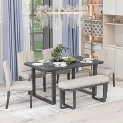 5 Piece Dining Table Set, Kitchen Table Sets, Counter Height Dining Table Set With Faux Marble Dining Table And 4 Upholstered-Seat Chairs, Dining Room Table Set For Kitchen/Living Room, Gray -Safavieh Furniture 51DiSQR6ZFL. AC