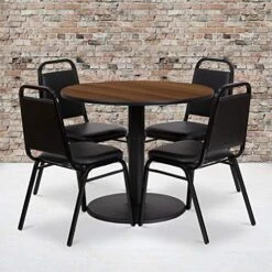 Flash Furniture 36'' Round Natural Laminate Table Set With Round Base And 4 Black Trapezoidal Back Banquet Chairs -Safavieh Furniture 51Diq u2kwL. AC