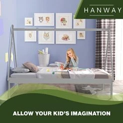 Hanway Twin Size Solid Pinewood Teepee Tent Bed Frame Sturdy And Stylish For Kids, Girls And Boys Perfect For Sleepover And Playtime Fun- Indoor/Loft Use - Grey -Safavieh Furniture 51DkzEGIr0L