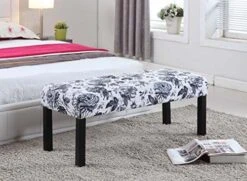 US Pride Furniture Fabric Upholstered Decorative Bench, White With Flowers -Safavieh Furniture 51DrYgJNjL. AC