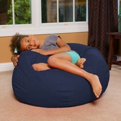 Big Comfy Bean Bag Chair: Posh Large Beanbag Chairs With Removable Cover For Kids, Teens And Adults - Polyester Cloth Puff Sack Lounger Furniture For All Ages - 27 Inch - Solid Navy Blue -Safavieh Furniture 51Ds4NJgiML