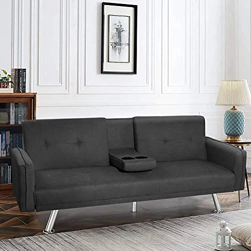 DKLGG Futon Sofa Bed, Upholstered Folding Futon Fabric Couch, Recliner Twin Size Futon Bed W/Removable Armrests 2 Cup Holders And Metal Legs, Modern Sofa For Compact Living Space, Apartment, Gray 1 DKLGG Futon Sofa Bed, Upholstered Folding Futon Fabric Couch, Recliner Twin Size Futon Bed W/Removable Armrests 2 Cup Holders And Metal Legs, Modern Sofa For Compact Living Space, Apartment, Gray